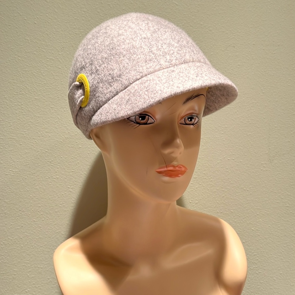 Juicy Couture Gray Wool Riding Cap With Juicy In Yellow Embroidery & On Circle